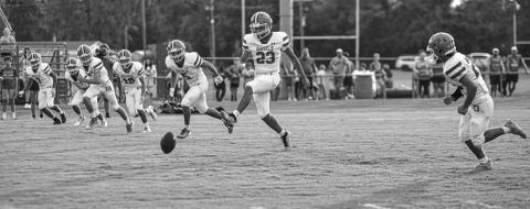 START OF THE SEASON - Alex Palacios (23) prepares to kick off the 2025 football season for Basile High as his teammates look to defend at the start of last week’s game at Lake Arthur. (Photo by Tonya Ortego)