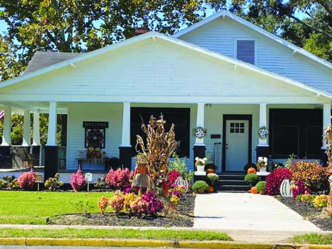 THE WHITE HOUSE ON SIXTH STREET - Pictured is the fall decorated Richard and Barousse House on Sixth Street in Mamou. (Gazette photo by Heather Bogard)