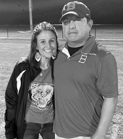 Kristen Bacon (pictured on the left with her husband, Sam) led the Basile Lady Bearcats to their first winning season and first playoff win since restarting the program after more than five decades of non-existance. (Photo submitted) 