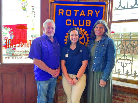 NEW MEMBERS INTRODUCE THEMSELVES - During the January 10, meeting of the Ville Platte Rotary Club, Lauren Fontenot (center) and Angela Fontenot (right) presented their new member classification talks. They are shown with Rotary President Larry Lachney (left). (Gazette photo by Heather Bogard)