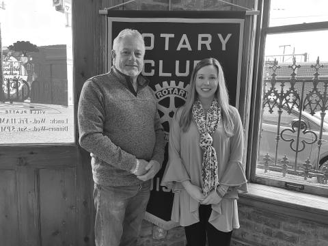VP ROTARY HEARS TOURISM UPDATE - Elizabeth West, marketing manager with the Evangeline Parish Tourism Commission, visited the January 31, meeting of the Ville Platte Rotary Club. She is shown with Rotary President Larry Lachney (left). (Gazette photo by Heather Bogard)