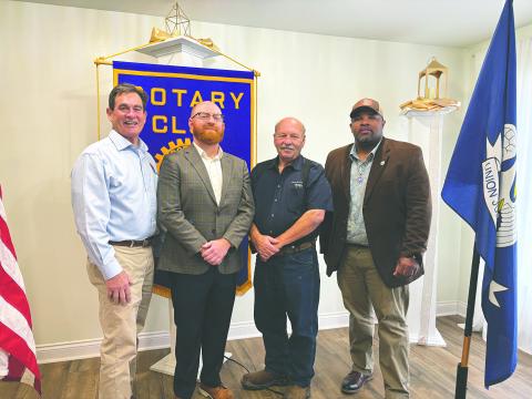 CITY ATTORNEY VISITS - Ville Platte City Attorney Chris Ludeau was the guest speaker for the February 11, meeting of the Ville Platte Rotary Club. Shown, from left, are City Clerk Donald Bergeron, Ludeau, Rotary President Bob Manuel and Mayor Ryan LeDay Williams. (Gazette photo by Heather Bogard)