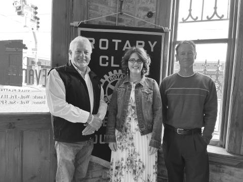 ROTARY LEARNS ABOUT HOMESCHOOLING - Ashley Bieber (center) was the guest speaker for the March 14, meeting of the Ville Platte Rotary Club. She is shown with Rotary President Larry Lachney (left) and Rotarian Richard LeJeune (right). (Gazette photo by Heather Bogard)