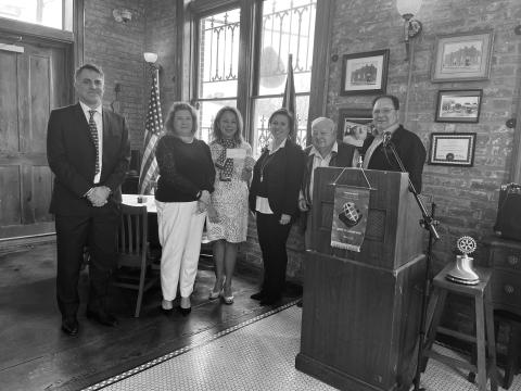Shown, from left, are Vice Chancellor of Academic Affairs Dr. John Hamlin, Carey Lawson with the LSUE Foundation, Sorenson, and Rotarians Renee Brown, Dr. Willie Buller and Wayne Vidrine. During the meeting, the Ville Platte Rotary Club presented the LSUE officials with their annual scholarship donation, with funds raised from the club’s annual Super Bowl football pool. (Gazette photo by Heather Bogard)