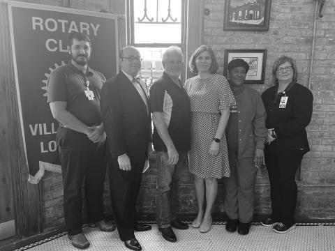 CANCER CENTER SERVICES DISCUSSED - Dr. Lawrence Menache, radiation oncologist at Savoy Cancer Center in Mamou, addressed the April 12, meeting of the Ville Platte Rotary Club. Shown, from left, are Luke Fontenot, Dr. Menache, Rotarian Larry Lachney, Rotarian Angela Fontenot, Sheila Shillow, and Connie Brignac.(Gazette photo by Heather Bogard)