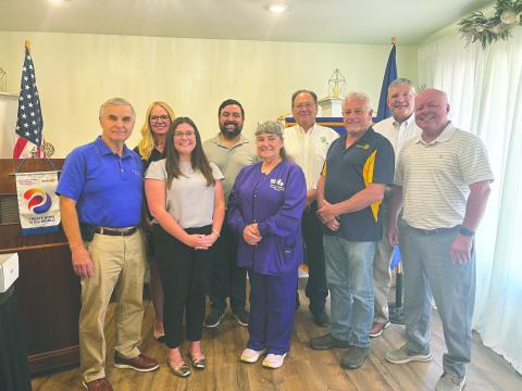 VP ROTARY CLUB WELCOMES NEW MEMBER - Lainey Ardoin was welcomed as the newest member of the Ville Platte Rotary Club during the group’s weekly meeting held Tuesday, August 19. Shown in the front row, from left, are president-elect Dr. Kirk Soileau, Ardoin, vice president Patricia Duplechin, board member Larry Lachney and sergeant at arms Dr. Hosea “Joey” Soileau. In the back row, same order, are secretary Nicole Wenger, president Beau Wilson, and board members Wayne Vidrine and Peter Strawitz. 
