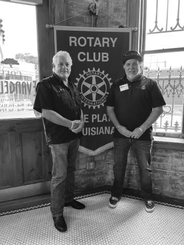VP MAYOR ADDRESSES ROTARY CLUB - Ville Platte Rotary President Larry Lachney (left) poses with Rotary District #6200 District Governor Timothy McNabb. (Gazette photo by Heather Bogard)