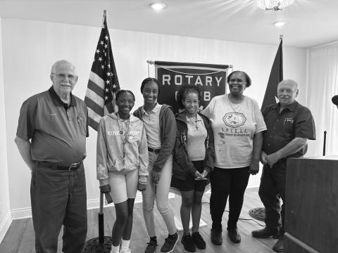 INTERACT CLUB PLANS COMMUNITY INVOLVEMENT -  Rotarian Linda Fontenot invited Ville Platte Interact students to share plans for their new and growing club. Shown, from left, are Rotarian Kermit Miller, Nyla Guillory (vice president), Zaleria Calvin (president), Gustavia Sanchez (treasurer), Fontenot and Rotary President Bob Manuel. (Gazette photo by Heather Bogard)