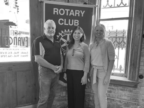 VETERANS ISSUES ADDRESSED - Anita Sugimura, was the guest speaker during the September 20, meeting of the Ville Platte Rotary Club. She is shown with Rotary President Larry Lachney, left, and Rotarian Nicole Wenger, right. (Gazette photo by Heather Bogard)