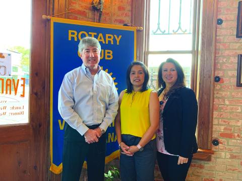 SAWTELLE VISITS WITH VP ROTARY CLUB - Rotary Secretary Renee Brown, right, welcomed Sarahi Sawtelle, center, as the guest speaker for the October 5, meeting of the Ville Platte Rotary Club. They are shown with Rotary President Jimmy LeBlanc, left. (Gazette photo by Heather Bogard)