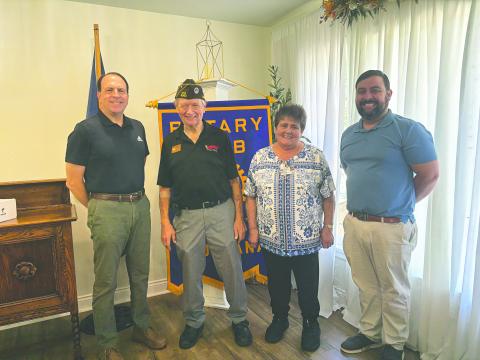 TRENCHARD SHARES WORK WITH VETERANS - From left are City Clerk/Treasurer and Rotarian Darin Bordelon, guest speaker Chuck Trenchard, Rotarian Mable Foreman, and Rotary President Beau Wilson at the October 7, meeting of the Ville Platte Rotary Club. (Gazette photo by Heather Bogard)