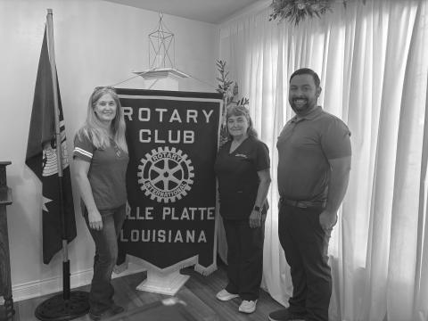 UPDATE ON COTTON FESTIVAL PRESENTED - From left are Louisiana Cotton Festival Board President Kimberly McDaniel, Rotarian Patricia Duplechin and Rotary President Beau Wilson. McDaniel discussed the recent festival and plans moving forward for next year’s festival. (Gazette photo by Heather Bogard)