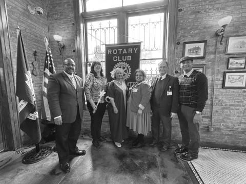 SUPPORT PERSONNEL OF THE YEAR - Shown, from left, are Darwan Lazard, EPSD Superintendent; Tonya Soileau, Pine Prairie High School; Grace Sibley, EPSD Teacher of the Year Coordinator; Sherral Tezeno, Middle School Supervisor; Mike Lombas, EPSD Assistant Superintendent; and Brian Ardoin, Ville Platte Rotary President.  (Gazette photos by Heather Bogard)