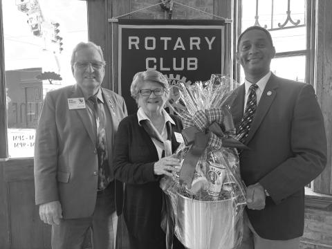 DISTRICT GOVERNOR VISITS - Shown, from left, are Rotary District 6200 Governor Ken Firmin; his wife, Judy Firmin; and Rotary President Brian Ardoin. (Gazette photo by Heather Bogard)