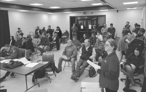 It was standing room only as local residents, police personnel, town employees, and family members of police chiefs candidates gathered for the January meeting of the Basile mayor and council. (LSN photo by Darrel LeJeune)