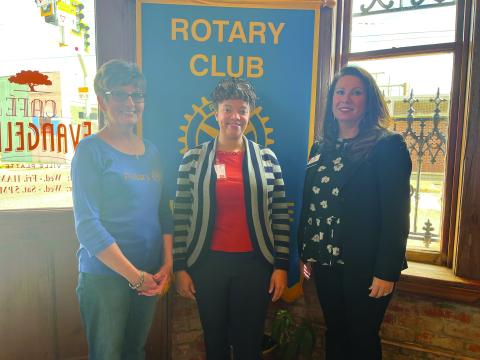 UPDATE ON CASA GIVEN - Rotary Secretary Renee Brown, right, welcomed Alisha Arvie with St. Landry/Evangeline CASA, center, to address the November 16, meeting of the Ville Platte Rotary Club. They are shown with Rotary board member Annette Johnson, left. (Gazette photo by Heather Bogard)