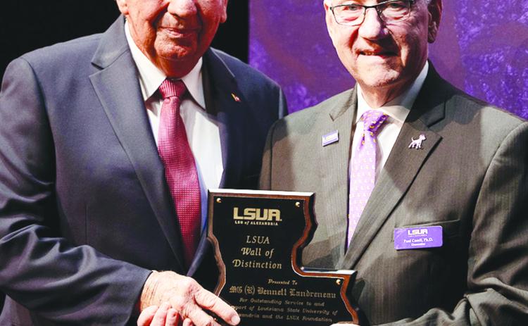 Retired Maj. Gen. Bennett Landreneau, left, and Dr. Paul Coreil, LSUA chancellor (Photo courtesy of  LSUA Strategic Communications)