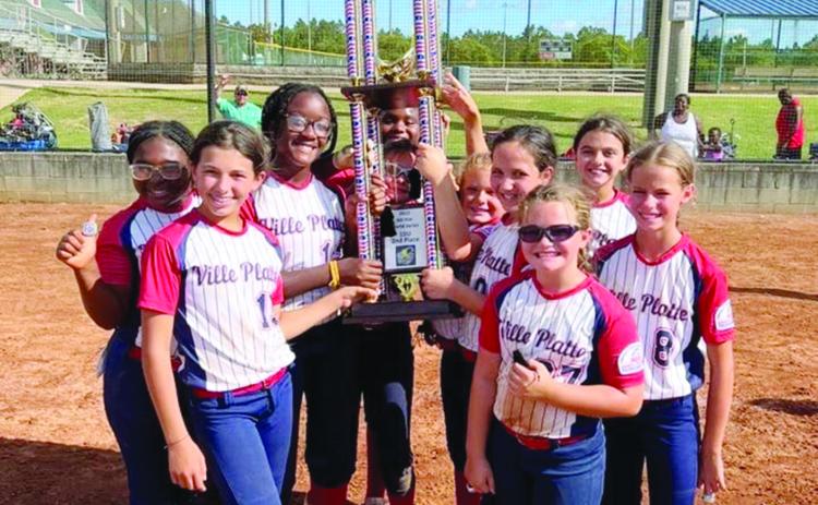 Team members, including those pictured on the left with the runner-up trophy) are Jacelyn Anderson, Vivian Chapman, Emily Duos, Taylor Edwards, Emry Figueoredo, Isabelle “Izzy” Fontenot, Darriell Freeman, Ja’Miree Freeman, Camille Guillory, Jolie Lafleur, Sadie Grace Soileau and Allie Veillon. (Photo courtesy of Lea Landreneau Johnson)