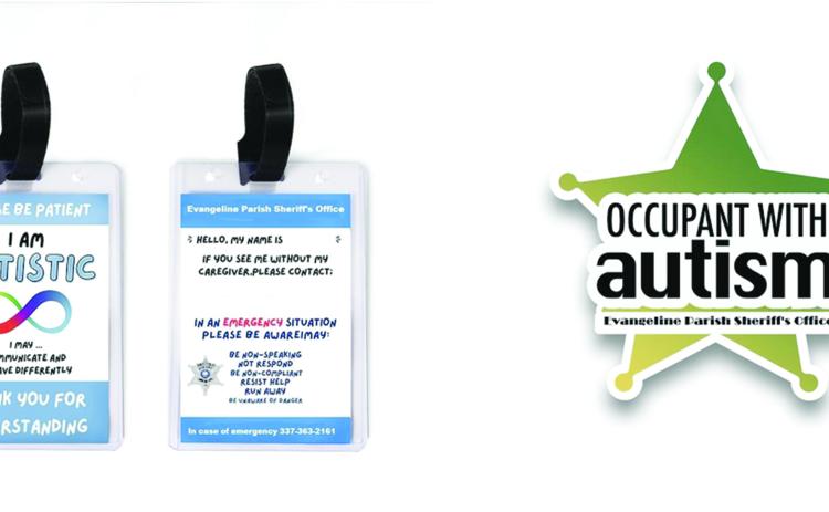 Pictured are autism spectrum disorder identification cards (left) and decals. (Photos courtesy of Evangeline Parish Sheriff’s Office)