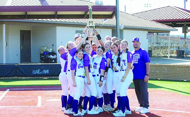 The LJHSAA state champion Bayou Chicot Elementary team is pictured. Team members are Reese Zanca, Laikyn Mire, Layken Fontenot, Avery Kraemer, Emily Fontenot, Callie Johnson, Adalynn Dutton, Adalynn Fontenot, Finley Doucet, Nadia Fontenot, Melia George, Blaiklee Mire, and Mica Fontenot. Head coach is Chuncey Fontenot. (Photo courtesy of Chuncey Fontenot)