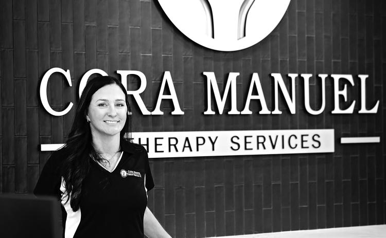 Cora Manuel is pictured in the main lobby of her new clinic, Cora Manuel Therapy Services, which is the former location of Soileau’s in Mamou. (Photo courtesy of Cora Manuel)