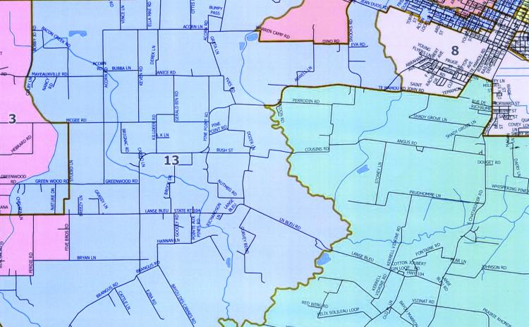 Pictured is the proposed plan for Evangeline Parish School Board District 13 shaded in purple. The complete reapportionment plan will be adopted following a public hearing to be set for a later date. (Map courtesy of Mike Hefner)