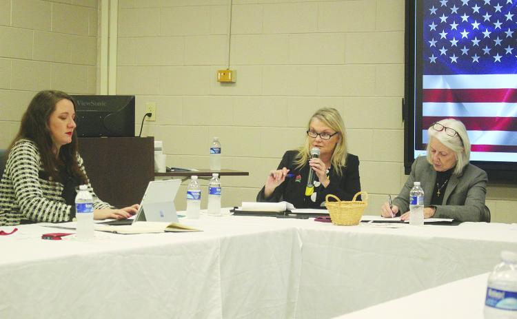 Newly elected president of the Evangeline Economic Development Authority, Opal Andrus, is pictured in the center as she presides over the inaugural meeting on Monday, December 16. Also pictured are newly elected secretary, Raquel Manuel on the left and Acting Secretary Dr. Gwen Fontenot on the right. (Gazette photo by Tony Marks)