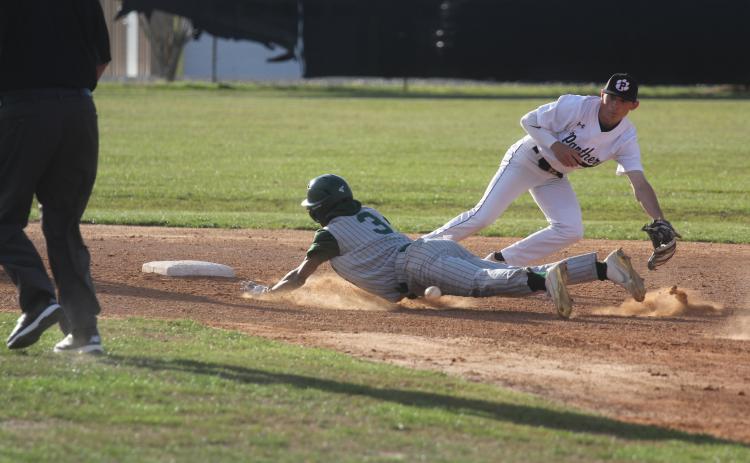 Mamou’s Jerez Edwards (3) safely slides into second base in a game played at Pine Prairie earlier this season.  (Gazette photo by Tony Marks)