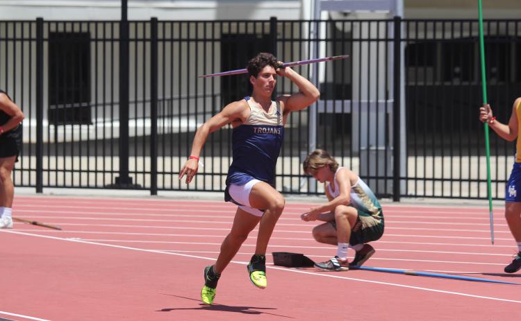 Caleb Hood, of Sacred Heart, placed first in Boys Javelin 1A with a mark of 52.60m