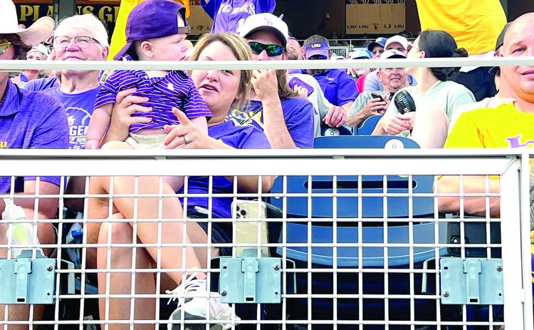Above are some of those fans as they celebrate a strike out from the Dick Howser Award winning LSU pitcher Paul Skenes, who passed David Price for second most strikeouts in an SEC season during his performance against the Volunteers. The award is given to the national player of the year in college baseball. Pictured in the center is Anita Haywood, affectionately known as “The K Lady,” who has been a fan of the team since 1981. (LSN photo by Tony Marks)