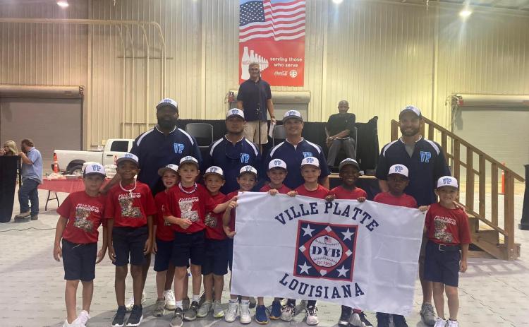 The 7U Coach Pitch All-Stars from Ville Platte competed in the Dixie Youth World Series in Laurel, Miss. Team members are Carter Edwards, Paxton Monier, Edwin Bias Jr., Emile Deville, Luca Dupre, William Fontenot, Hudson Lafleur, Jayvian Campbell, Walker Hebert, Andress Eades, and Canaan Nicks; and coaches are Rodney Hebert, Patrick Fontenot, Edwin Bias, and Nick Monier. (Photo courtesy of Brittany Monier)