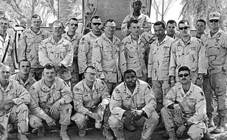 Basile’s Jeremy Keith Ivory is pictured standing fifth from right with the 3rd Battalion, 156th Infantry Regiment while stationed in Iraq in 2005.