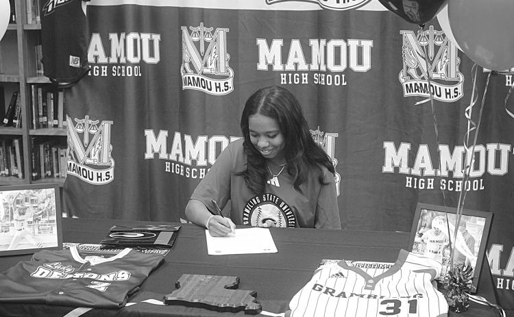 Jaidan Richard is pictured as she signs to play softball at Grambling State University. The signing took place in The Den of Mamou High School on Friday, December 6. (Gazette photo by Tony Marks)