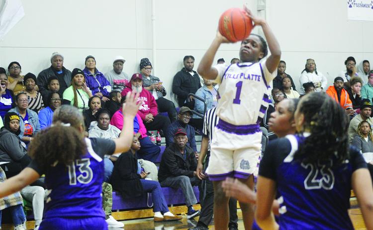 Britelah Freeman (1) led the Ville Platte Lady Bulldogs with 21 points in an overtime loss against LaGrange on Tuesday night. (Gazette photo by Tony Marks)