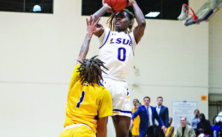 Isaiah Payne, a former Pine Prairie Panther, goes for a basket in a game earlier this season with LSU Eunice. Last season, he was an all-conference selection. (Photo courtesy of Travis Webb/ LSU Eunice)