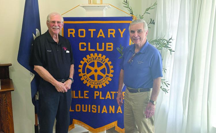 From left are Rotarians Kermit Miller and Dr. Kirk Soileau. (Gazette photo by Tony Marks)