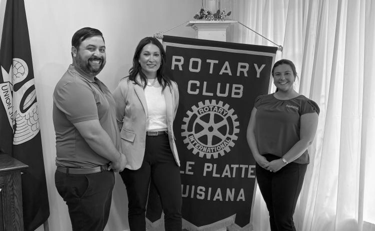 Pictured from left are Rotary President Beau Wilson, Southwest Louisiana Credit Union Business Services Director Shelly Mancuso, and Rotarian Lainey Ardoin. (Gazette photo by Tony Marks)