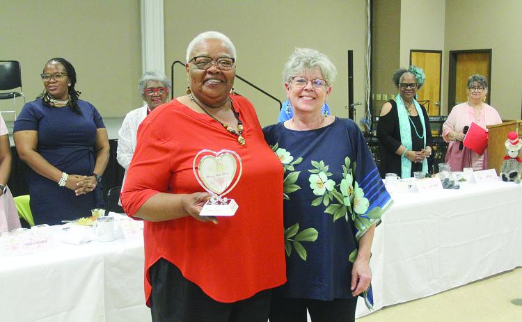 Pictured is Phyllis Green (left) as she accepts the 2023 Woman with Heart Award for Evangeline Parish from St. Landry-Evangeline United Way. Green was presented the award by Suzy Lemoine (right). (Gazette photo by Tony Marks)