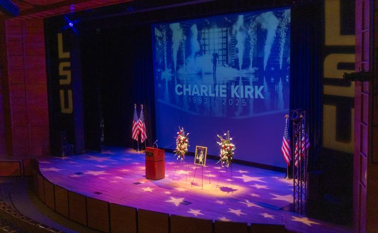 The empty stage sits Friday, Sept 12, 2025, in the LU Student Union Theater in Baton Rouge. (Al Persicke / The Reveille)