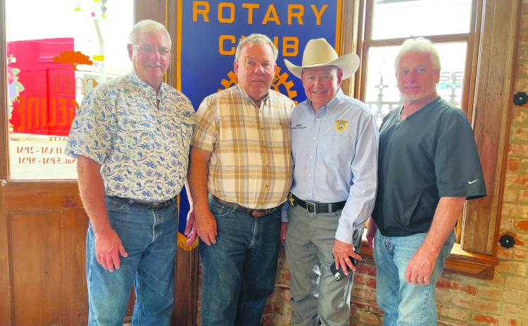 SHERIFF GIVES UPDATE ON JAIL PROJECT - Sheriff Charles Guillory visitited the April 4, meeting of the Ville Platte Rotary Club to give an update on the new jail facility, as well as other department updates. Shown, from left, are Ricky Johnson, Rotarian Steve Phillips, Guillory and Rotary President Larry Lachney. (Gazette photo by Heather Bogard)