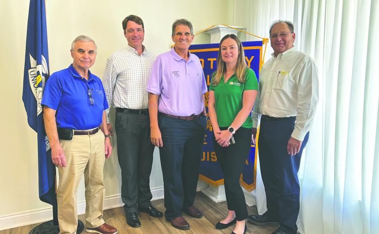 MEMBERS HEAR UPDATE ON STATE PARKS - Shown, from left, are Rotarian Dr. Kirk Soileau, Michael Proctor (Louisiana Deputy Director of Louisiana State Parks), Police Juror Kevin Veillon, Katie Ardoin (District Four Manager) and Rotarian Wayne Vidrine. (Gazette photo by Heather Bogard)