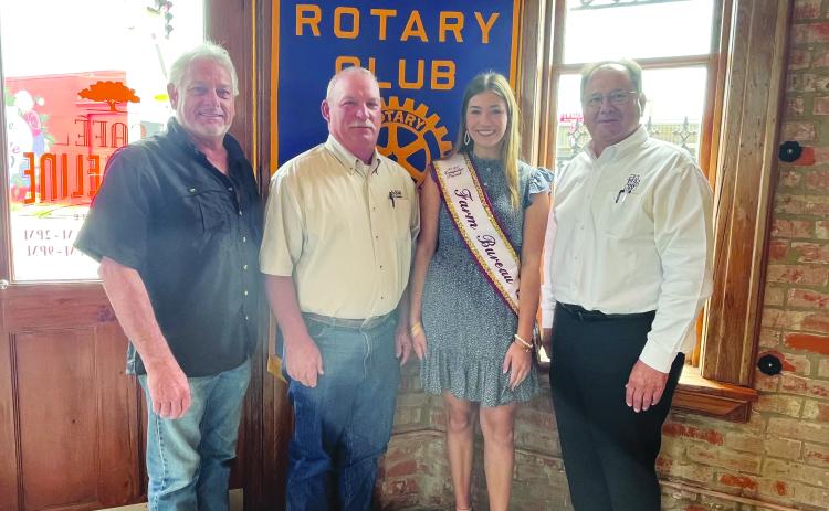 DESHOTEL DISCUSSES AGRICULTURE - New Evangeline Parish County Agent Vince Deshotel (second from left), along with his daughter Emily Deshotel, gave an update on agriculture and 4-H in Evangeline Parish during the May 30, meeting of the Ville Platte Rotary Club. They are shown with Rotary President Larry Lachney (left) and Rotarian Wayne Vidrine (right). (Gazette photo by Heather Bogard)