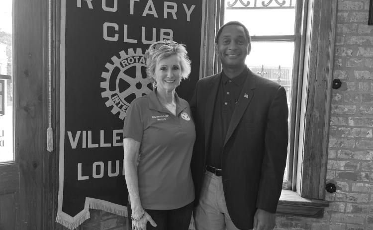 BUTLER PRESENTS UPDATE - Representative Rhonda Butler gave an update on the recent legislative session during the July 11, meeting of the Ville Platte Rotary Club. She is shown with Rotary President Brian Ardoin (right). (Gazette photo by Heather Bogard)